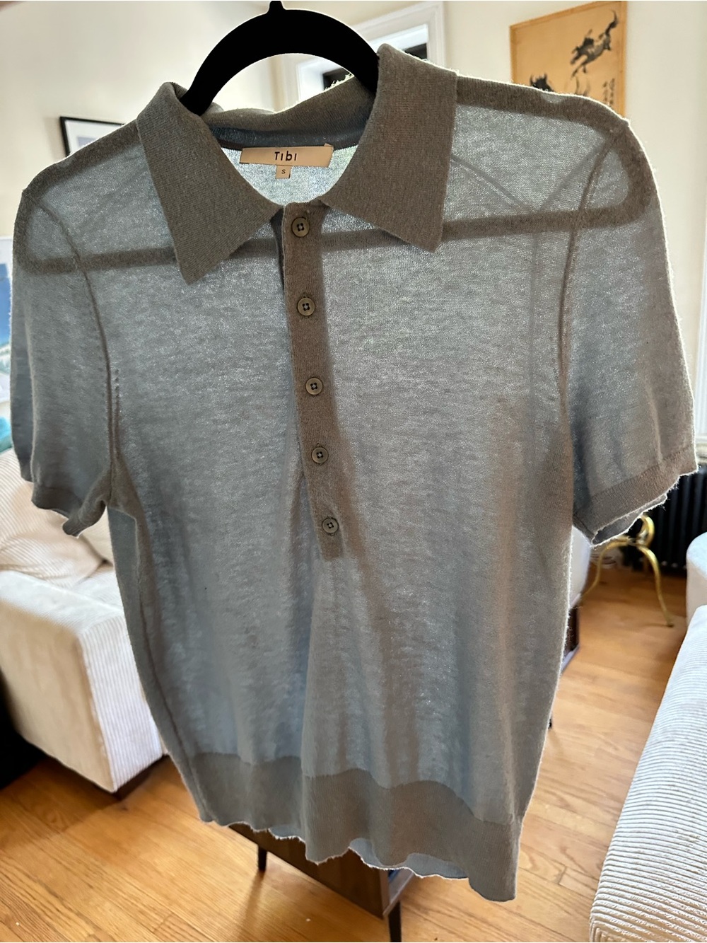 Tibi Skinlike Mercerized Wool Shruken Sweater Polo